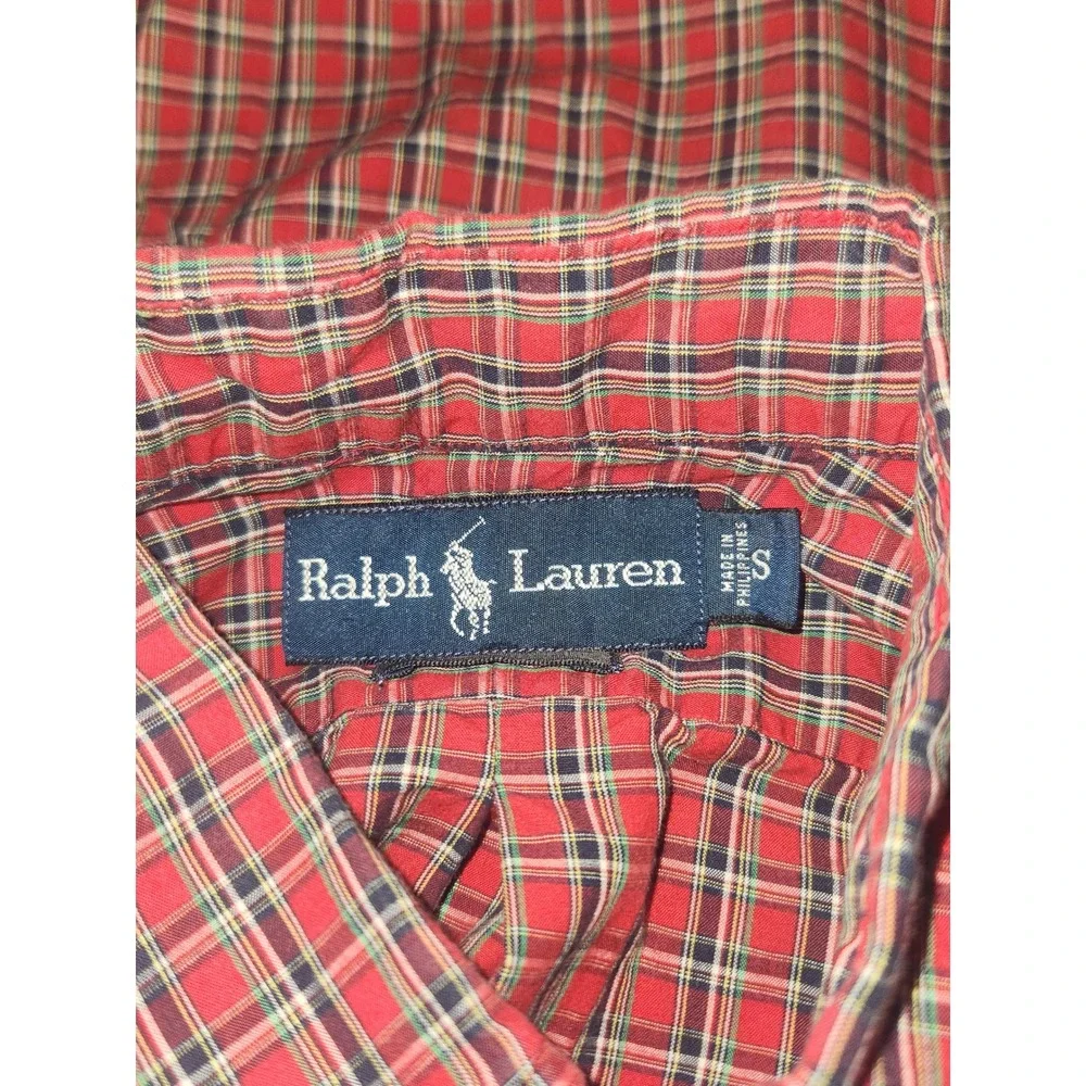 Ralph Lauren Mens Red Plaid Button Down Shirt Custom Fit Small Long Sleeve
